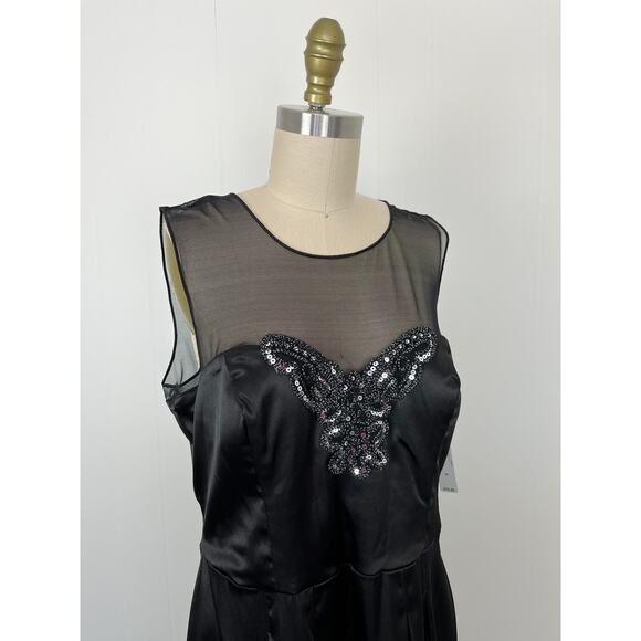 Bisou Bisou NWT Black Sheath Dress 14 Sheer Embroidered Sleeveless LBD - Picture 7 of 15